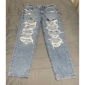 American Eagle Outfitters Mom Jean Distressed Ripped Light Wash Denim‎ Womens 8
